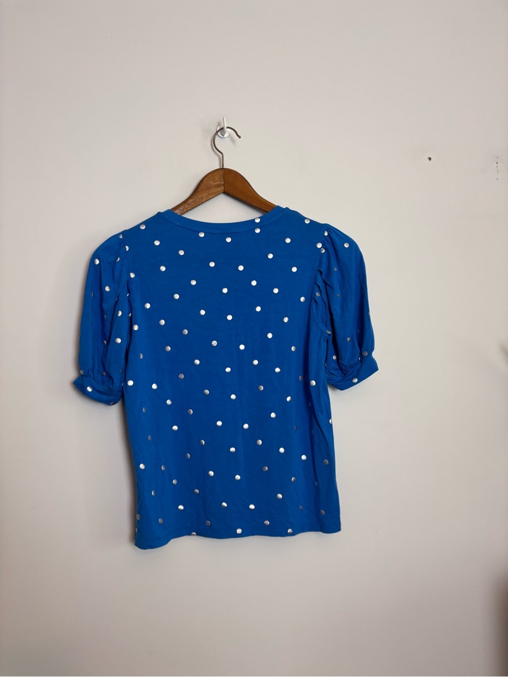 Boden Blue Silver Polka Dot Holly Puff Sleeve Jersey Short Sleeve Top - Picture 5 of 6